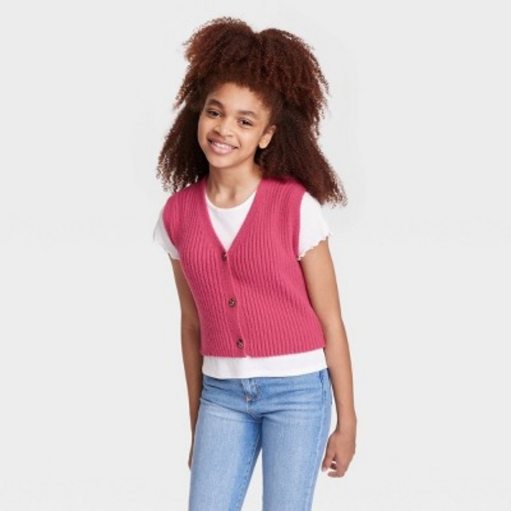 01 Girls' Boxy Cropped Sweater Vest - art class